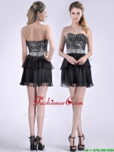 Cheap Sweetheart Black Short Prom Dress in Sequins and Chiffon THPD077FOR