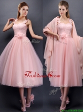 Classical Straps Baby Pink Prom Dress with Appliques and Hand Made Flowers BMT097C-1FOR