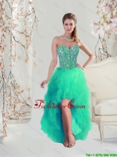 Comfortable High Low Beaded and Ruffles Apple Green Prom Dresses for 2016 QDDTA5004-5FOR