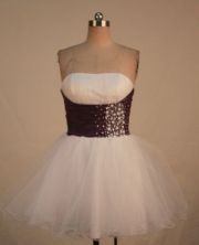 Discount A-line Strapless Mini-length White Beading Prom Dresses Style FA-C-169