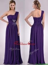 Discount Empire Beaded and Ruched Dark Purple Prom Dress with One Shoulder THPD142FOR