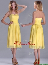 Discount Pleated Yellow Chiffon Prom Dress in Tea Length THPD119FOR