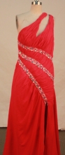Discount empire one shoulder floor-length chiffon beading red prom dresses FA-X-134