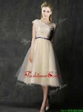 Elegant One Shoulder Sashes and Appliques Prom Dress in Champagne BMT0143FFOR