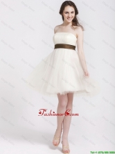Elegant Strapless Tulle Sashes Prom Gowns in Champagne DBEE663FOR