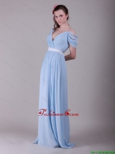 Exclusive Spaghetti Straps Light Blue Prom Dresses with Ruching and Belt DBEE158FOR