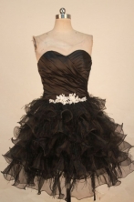 Lovely A-line Sweetheart-neck Mini-length Organza Black Appliques Prom Dresses Style FA-C-237