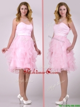 Lovely Empire Baby Pink Knee Length Prom Dress with Ruffles THPD309FOR