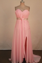 Lovely Empire Sweetheart-neck Floor-length Chiffon Pink Beading Prom Dresses Style FA-C-165