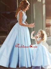 Luxurious V Neck Satin Prom Dress with Appliques and Most Popular Big Puffy Little Girl Dress with Straps DXZH012FOR