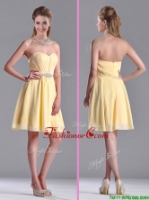 Modest Empire Chiffon Yellow Short Prom Dress with Beading THPD173FOR