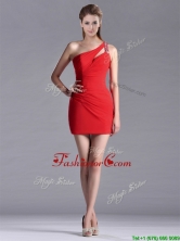 New Arrivals Side Zipper One Shoulder Red Prom Dress with Beading THPD014FOR
