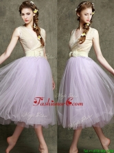New Style Lavender V Neck Prom Dress with Bowknot and Belt BMT087FOR