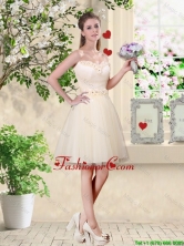 Popular A Line Champagne Prom Dresses with Appliques and Belt BMT035AFOR