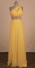 Popular Empire One-shoulder neck Floor-length Yellow Beading Prom Dresses Style FA-C-159