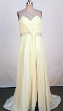 Romantic Empire Sweetheart-neck Floor-length Chiffon Yellow Beading Prom Dresses Style FA-C-164