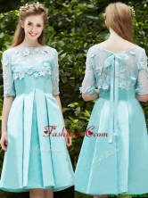 See Through Bateau Half Sleeves Appliques Prom Dress in Apple Green BMT0108-1FOR