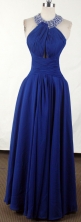 Simple Empire Halter Floor-length Navy Blue Prom Dress LHJ42803