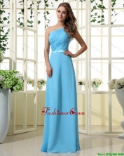 Wonderful One Shoulder Belt and Ruffles Aqua Blue Long Prom Dresses  DBEE403FOR