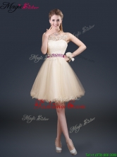 2016 Beautiful Scoop Short Prom Dresses with Appliques and Belt BMT065DFOR