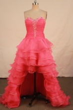 Brand New High-low Sweetheart-neck Floor-length Organza Red Beading Prom Dresses Style FA-C-190