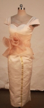 Classical Column Square Sweetheart-neck Tea-length Satin Champagne Short Prom Dresses Style FA-C-222