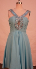Cute empire scoop mini length chiffon beading aqua blue short prom dresses FA-X-117