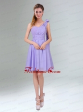 Gorgeous Mini Length Lavender Prom Dress with Ruching and Handmade Flower BMT005CFOR