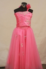 Lovely A-line One-shoulder Neck Tea-length Hot Pink Appliques Short Prom Dresses Style FA-C-188