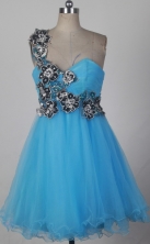 Pretty A-line One Shoulder Mini-length Aqua Prom Dress LHJ42816