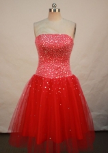 Pretty A-line Strapless Tea-length Short Prom Dresses Beading Style FA-Z-00159