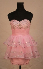 Sweet Short Sweetheart-neck Mini-length Pink Beading Prom Dresses Style FA-C-236
