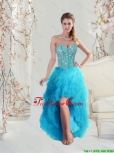 2016 Fashionable Sweetheart Beaded and Ruffles Turquoise Prom Dresses High Low QDDTA5004-3FOR