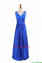 2016 Winter New Empire V Neck Blue Prom Dresses with Beading  DBEES090FOR