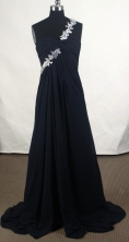 Affordable Empire One Shoulder Brush Black Prom Dress LHJ428