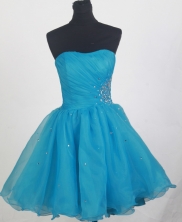 Affordable Short Strapless Knee-length Aqua Blue Prom Dress LHJ42856