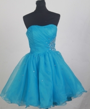 Affordable Short Strapless Knee-length Aqua Blue Prom Dress LHJ42856