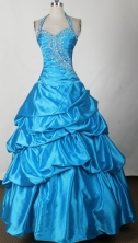 Cheap Ball Gown Halter Floor-length Royal Blue Prom Dress LHJ42809