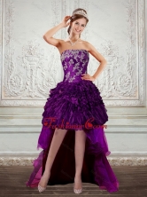 Dark Purple Strapless Fashionable Prom Dresses with Embroidery and Ruffles QDZY244TZBFOR