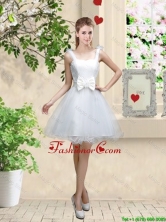 Elegant Straps Prom Dresses with Bowknot and Hand Made Flowers BMT057AFOR