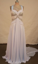 Fashionable A-line Halter Top Neck Brush Chiffon Lilac Beading Prom Dresses Style FA-C-226