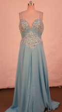 Fashionable A-line Strap Brush Light Blue Beading Prom Dresses Style FA-C-193