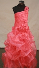Fashionable A-line one shoulder floor-length organza watermelon prom dresses FA-X-129