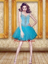 Fashionable Beading and Ruffles Prom Dresses in Aqua Blue SJQDDT27003FOR