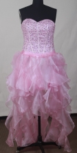 Fashionable Empire Sweetheart Mini-length High-Low Light Pink Prom Dress LHJ42811