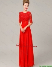 Fashionable Scoop Laced Red Prom Dresses with Half Sleeves DBEE020FOR