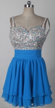 Fashionable Short Straps Mini-length Sky Blue Prom Dress LHJ42807