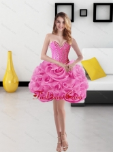 Fashionable Sweetheart Short Rolling Flowers Rose Pink Prom Dresses for 2015 SJQDDT18003FOR