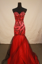 Fashionable mermaid sweetheart-neck floor-length red appliques with black prom dresses FA-X-113