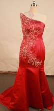 Gorgeous Mermaid One-shoulder Neck Floor-length Red Beading Prom Dresses Style FA-C-218